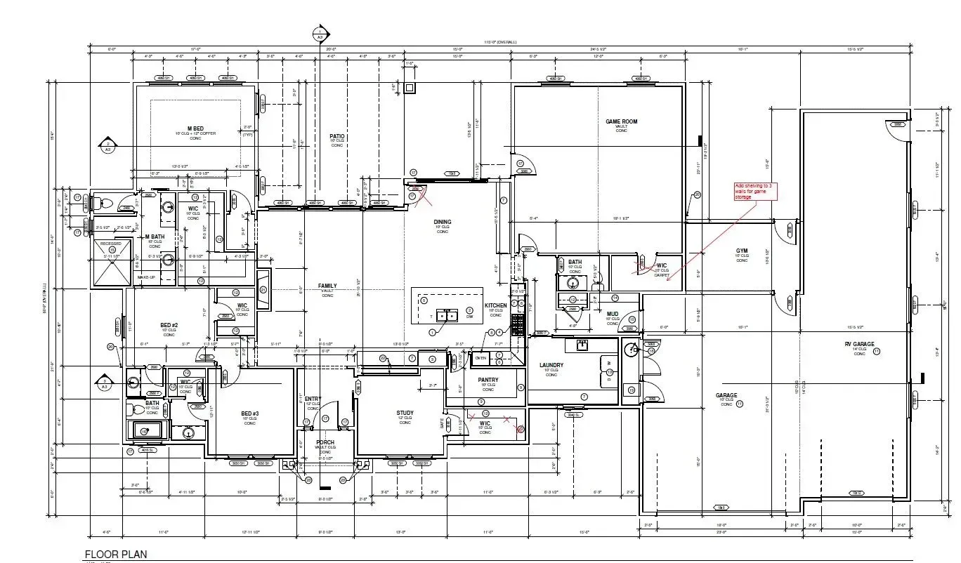 Architectural floor plan of a building, showing walls, rooms, and features like doors and windows.