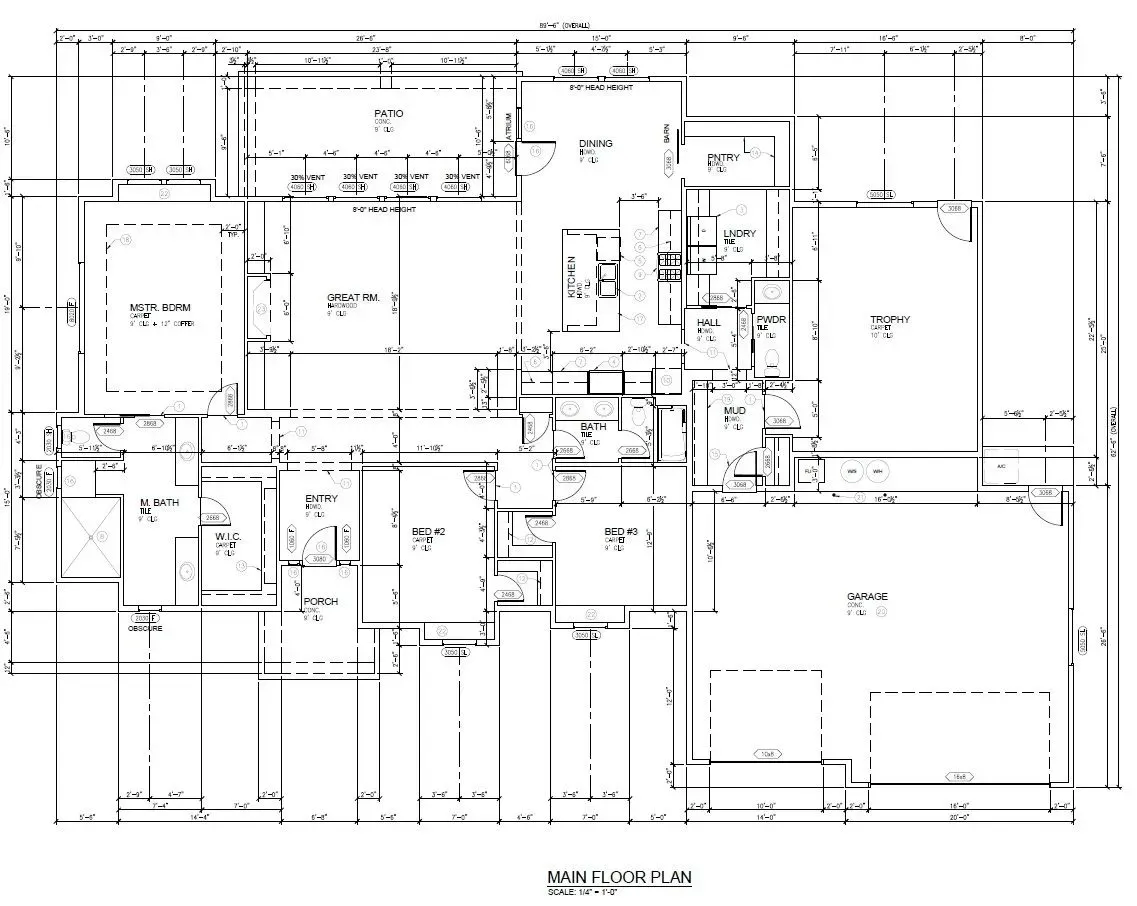 Architectural floor plan of a building, showing rooms, walls, doors, and other structural details.