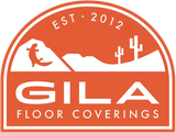 A logo for gila floor coverings with a lizard and cactus