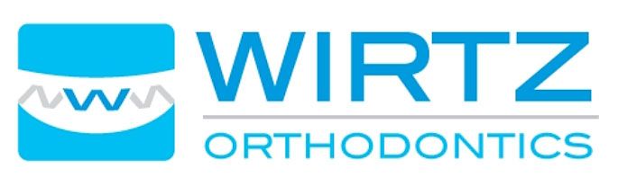 Logo of Wirtz Orthodontics. A blue square with teeth graphic and text in blue.