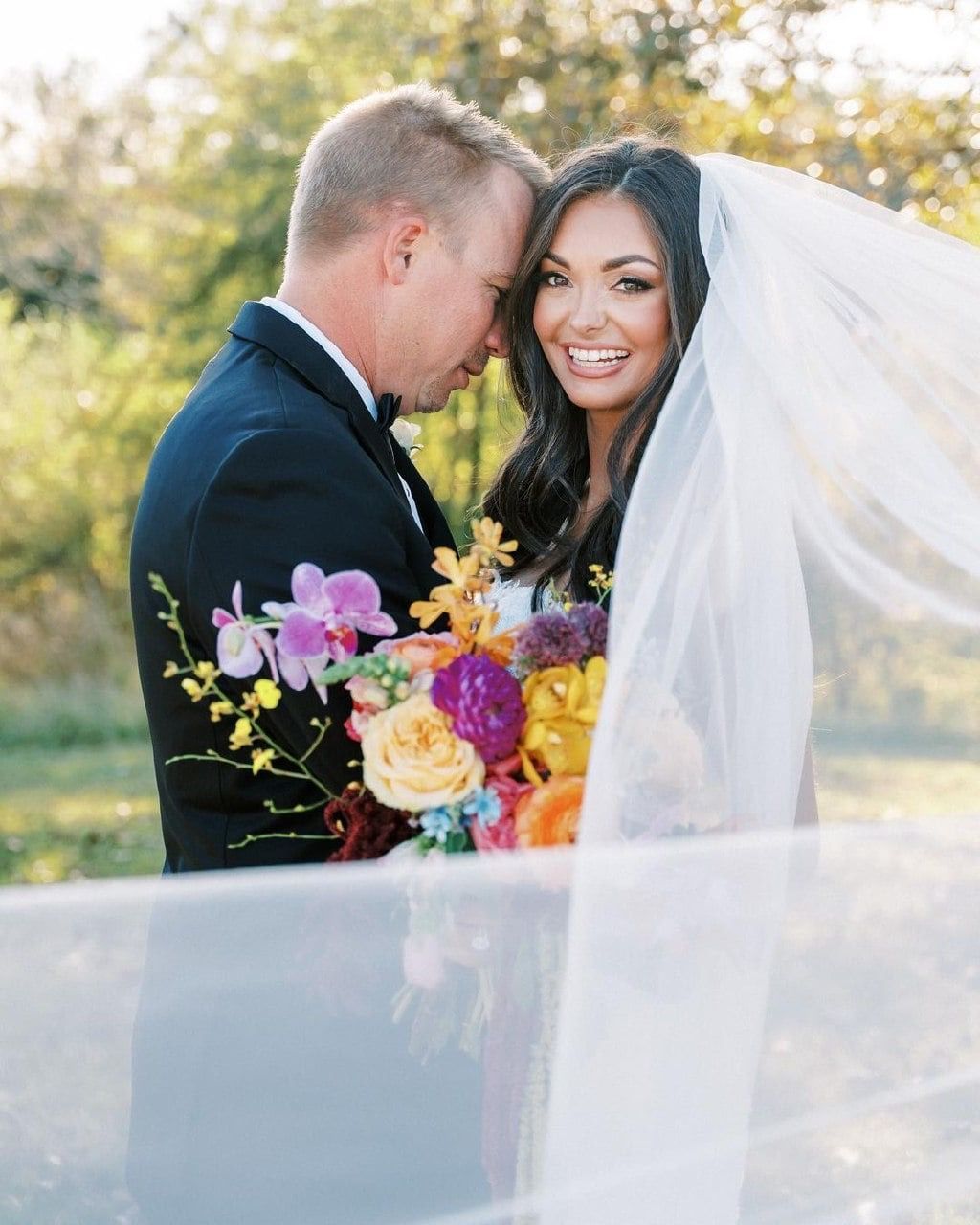 Bride with colorful bouquet