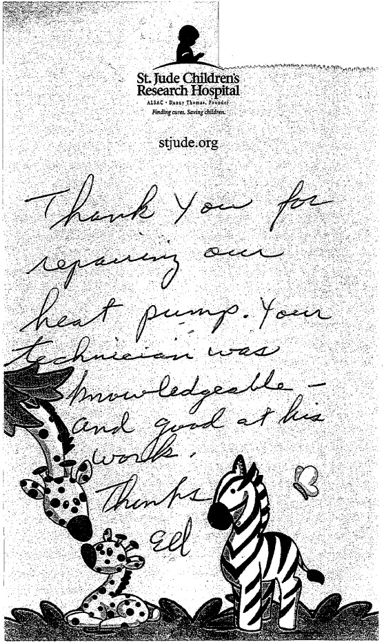 letter from St Jude Children's research hospital