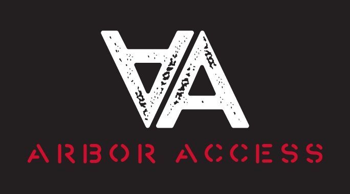 White stylized "VA" logo above red "ARBOR ACCESS" text on a dark background