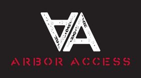 White stylized "VA" logo above red "ARBOR ACCESS" text on a dark background
