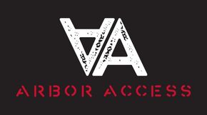 White stylized "VA" logo above red "ARBOR ACCESS" text on a dark background