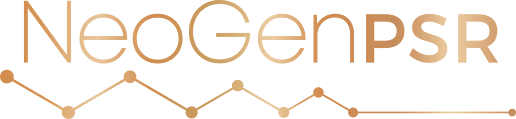 A logo for neogenpsr with a graph on a white background.