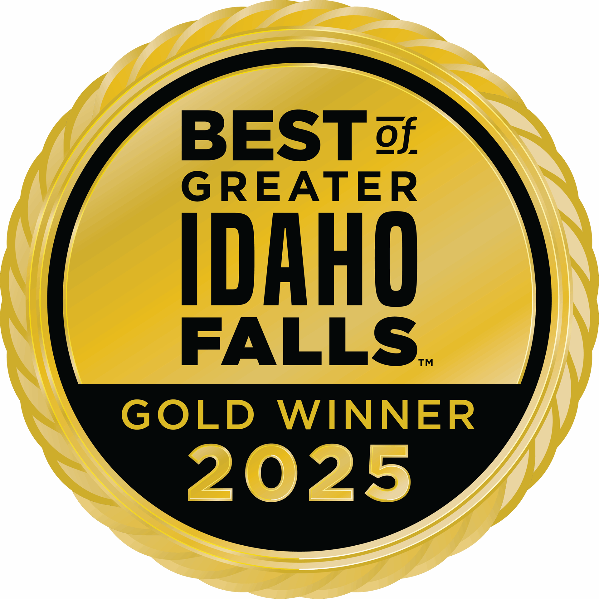 A gold badge that says best of greater Idaho falls gold winner 2025.