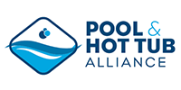Logo for Pool & Hot Tub Alliance: blue diamond with water wave and text