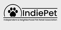 IndiePet logo with black paw print and text, “Independent & Neighborhood Pet Retail Association”