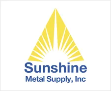 Logo of Sunshine Metal Supply, Inc.: yellow sun rays within a triangle over blue text.