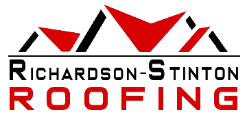 Logo of Richardson-Stinton Roofing with a roof design in red and black, with the word "Roofing" below in red.
