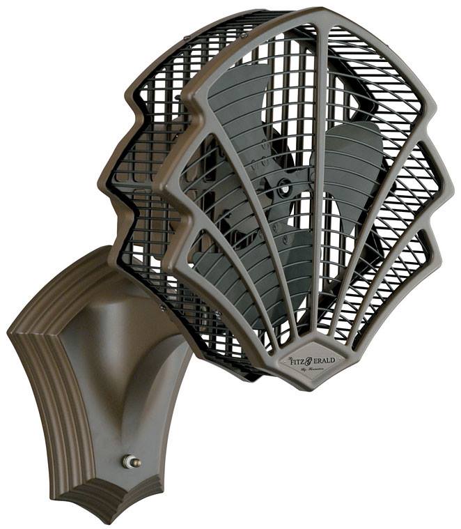 A fan that looks like a shell is hanging on a wall