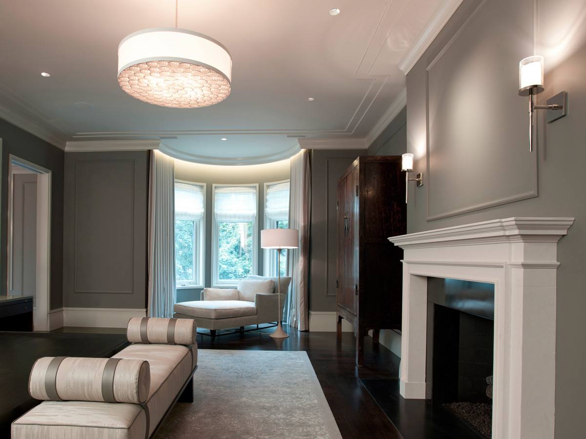 A living room with a fireplace and a couch