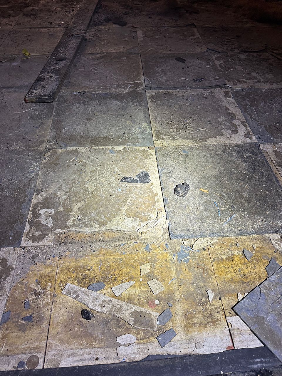 A close up of a tiled floor with molds