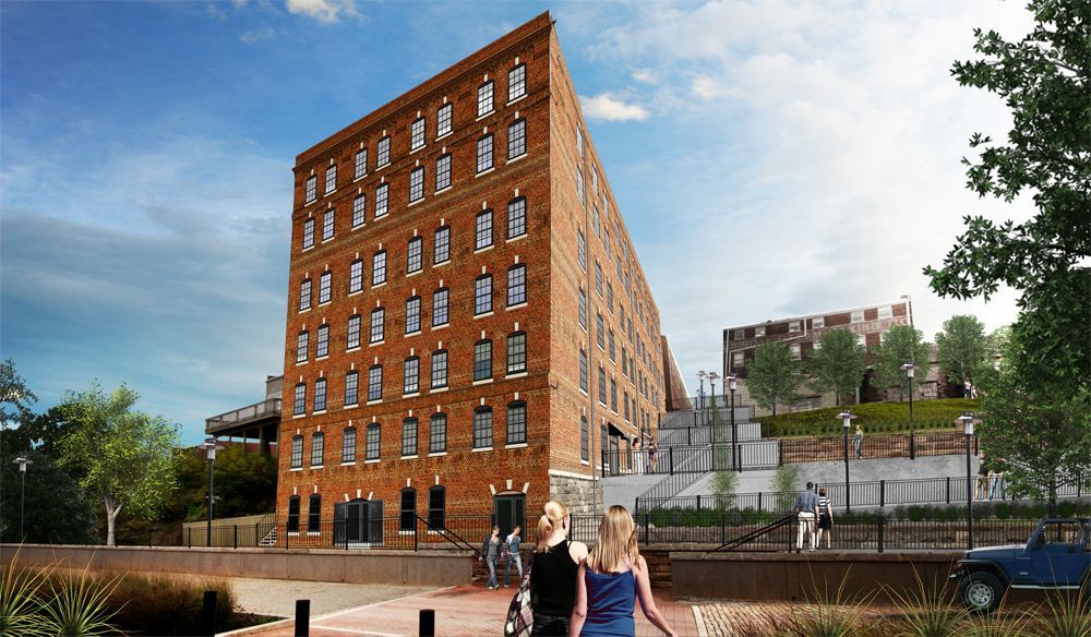 An artist 's impression of a large brick building