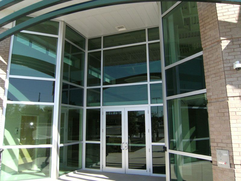 A building with a lot of windows and doors