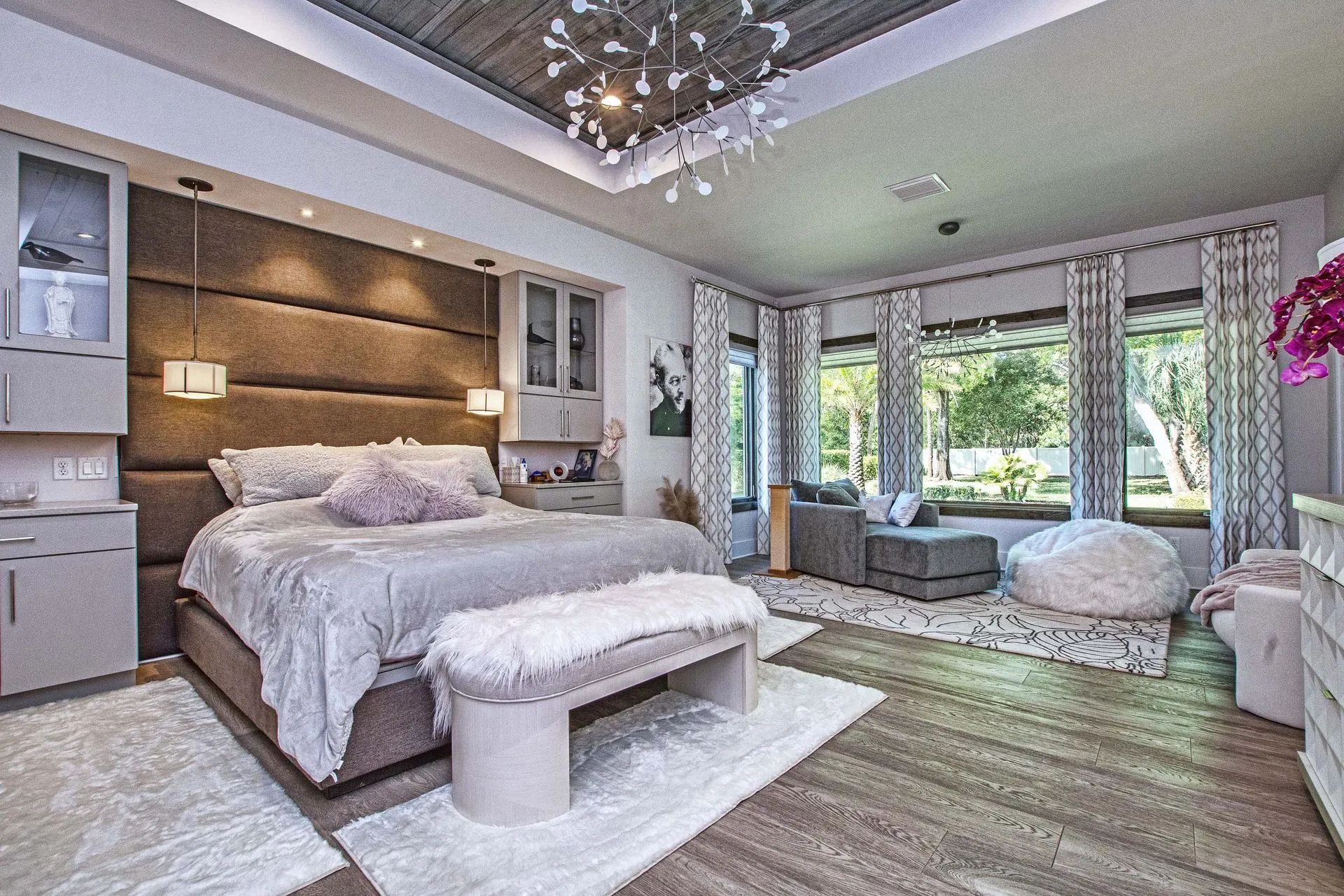 There is a large bed in the middle of the room.