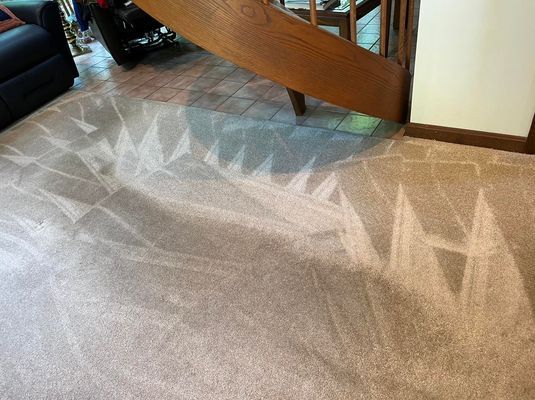 A room with a carpeted floor