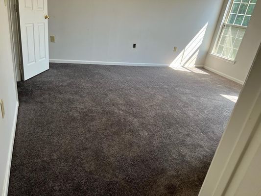 A room with a carpeted floor