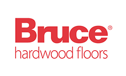 The bruce hardwood floors logo is red and white on a white background.