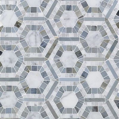 A close up of a tile with a hexagon pattern on it.