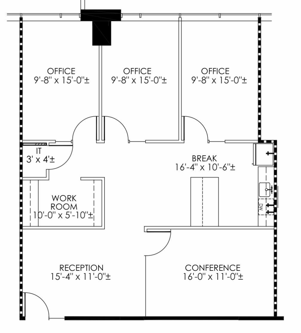Floor plan of an office space with multiple offices