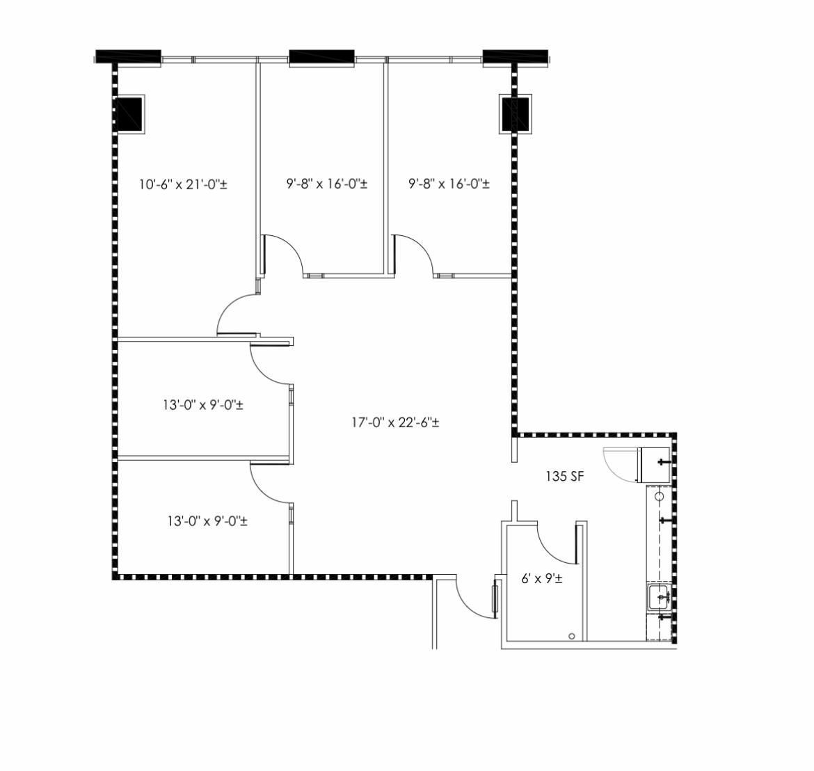 Floor plan of a building with multiple rooms