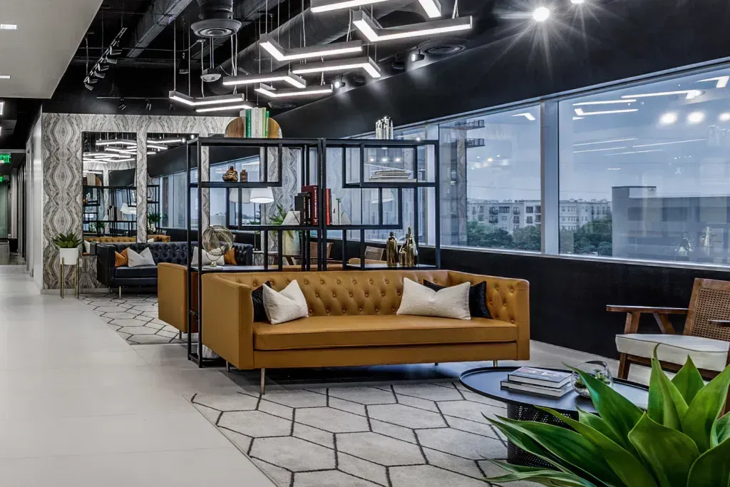 There is a couch in the middle of the room.