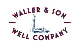 Waller & Son Well Company logo featuring a well drilling truck inside an oval with text.