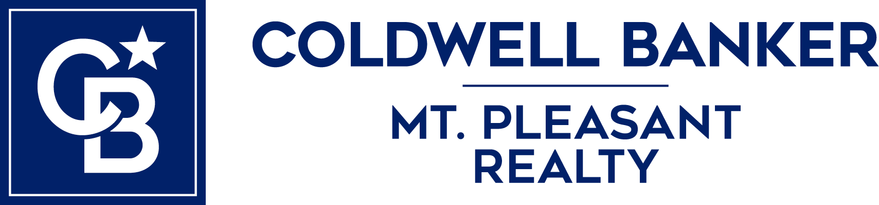 Coldwell Banker Mt. Pleasant Realty logo in blue and white with CB monogram and star icon
