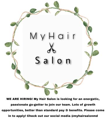 A poster for a hair salon with a wreath of leaves and scissors.