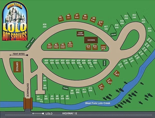 A map of a campground called lolo hot springs