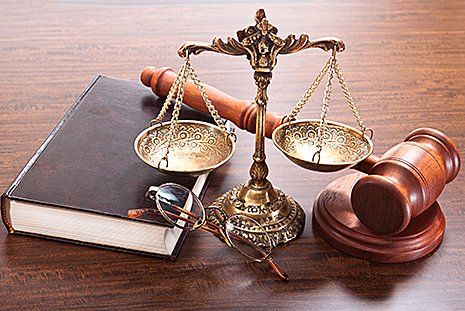 Justice scale, legal book and gavel