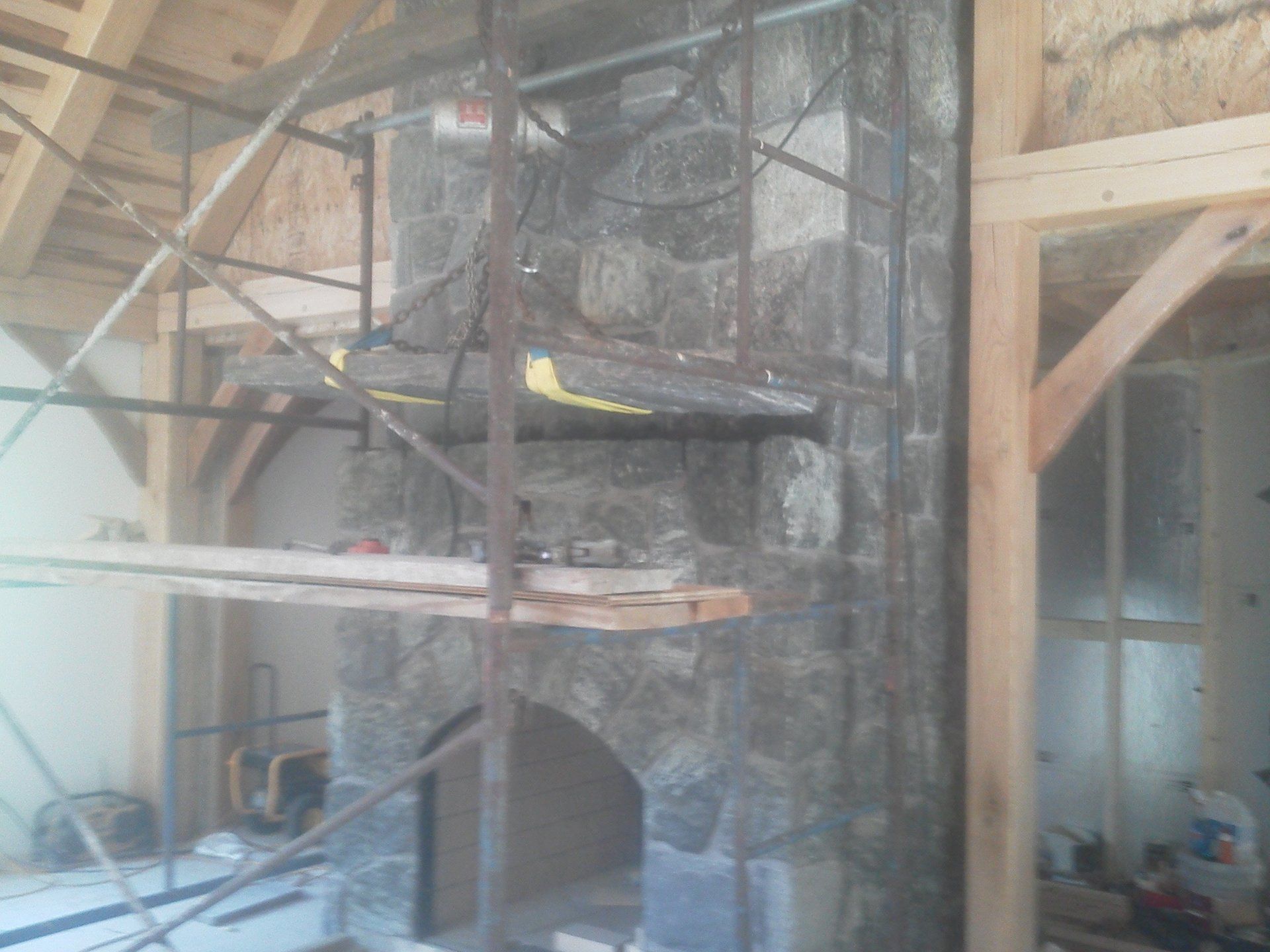 stone chimney in progress