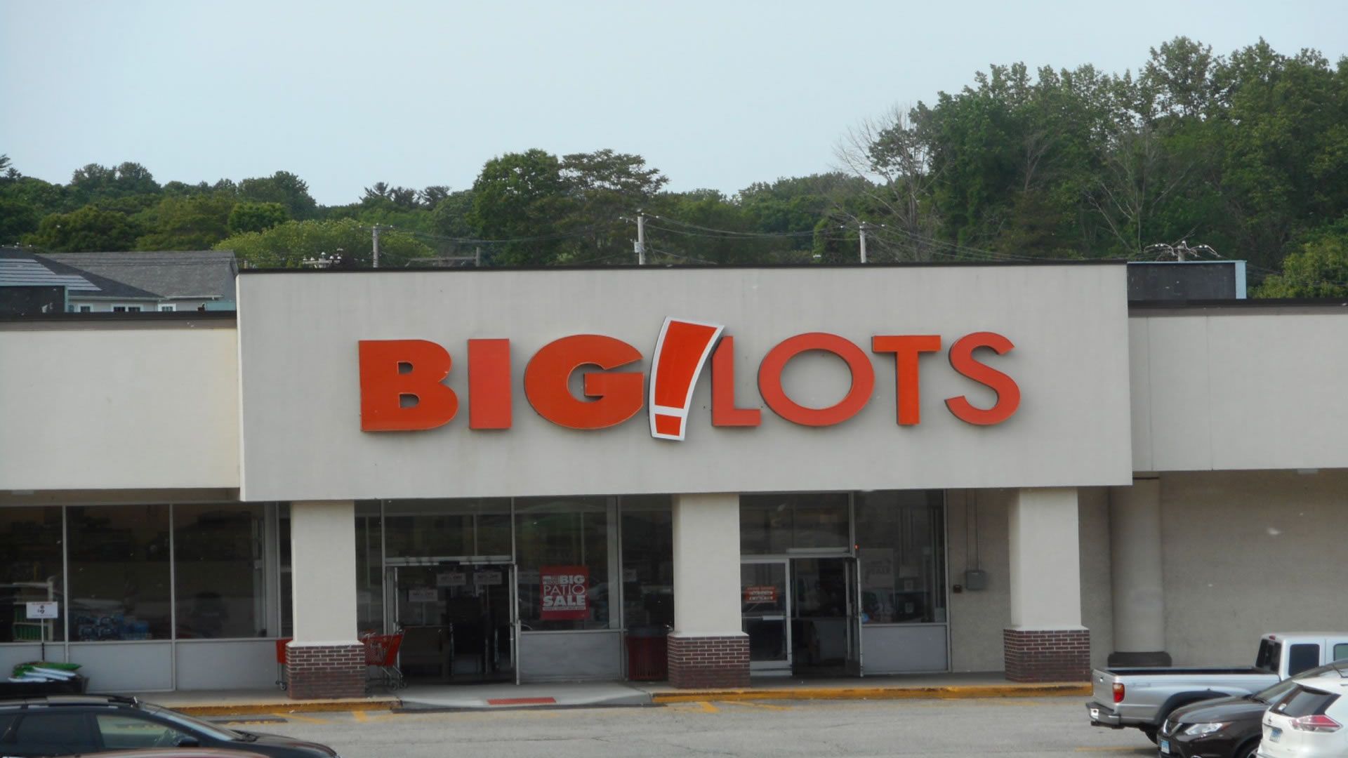 Big Lots store front with orange logo.