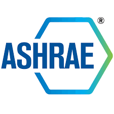 ASHRAE logo: blue text with a hexagonal graphic in blue-green gradient.