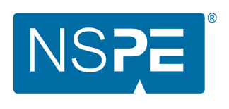 NSPE logo with white letters on a blue background. The 