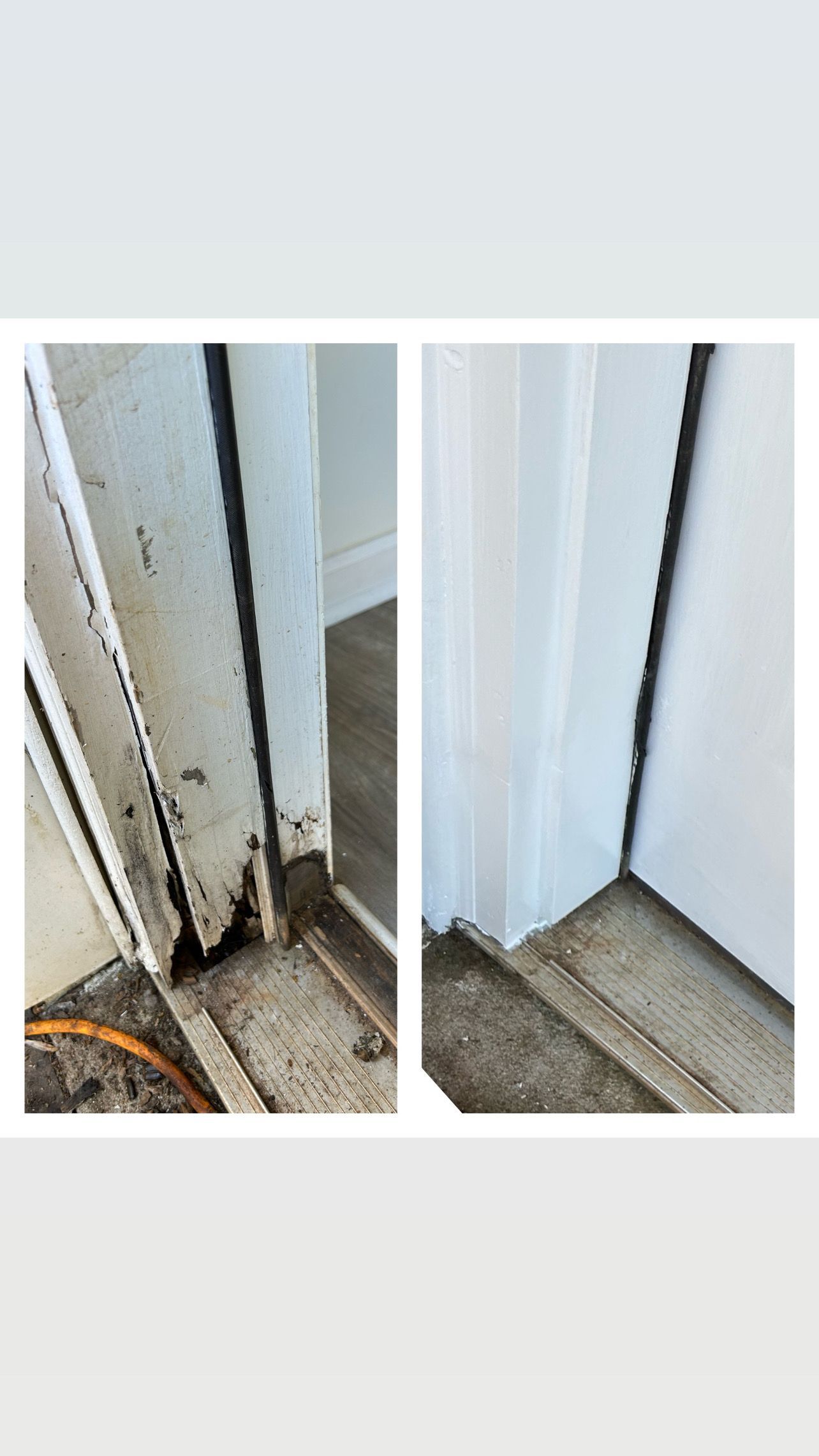 Two pictures of a door before and after being cleaned.