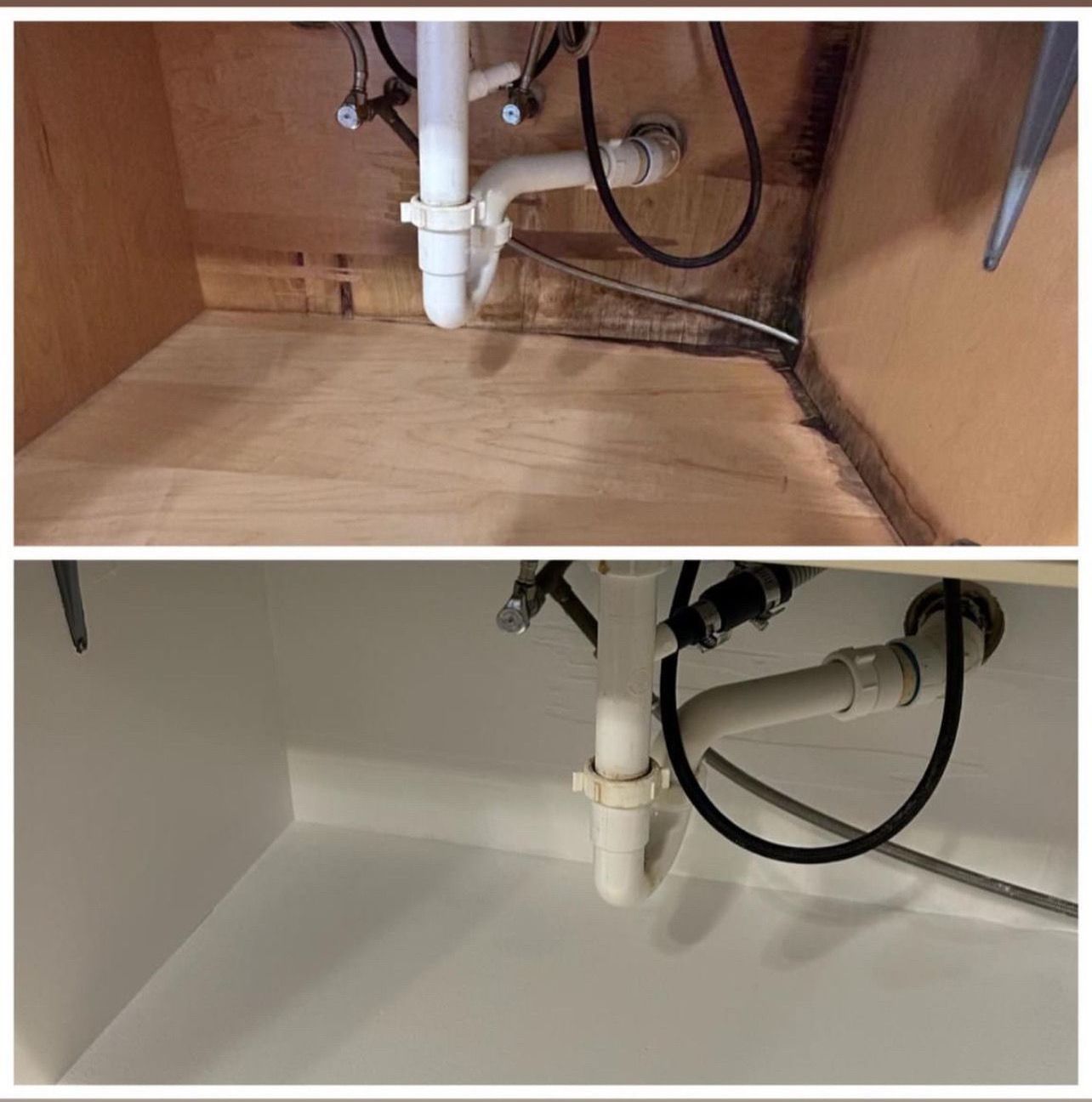 A before and after picture of a bathroom sink.