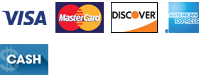 Visa, Mastercard, Discover, American Express, Cash