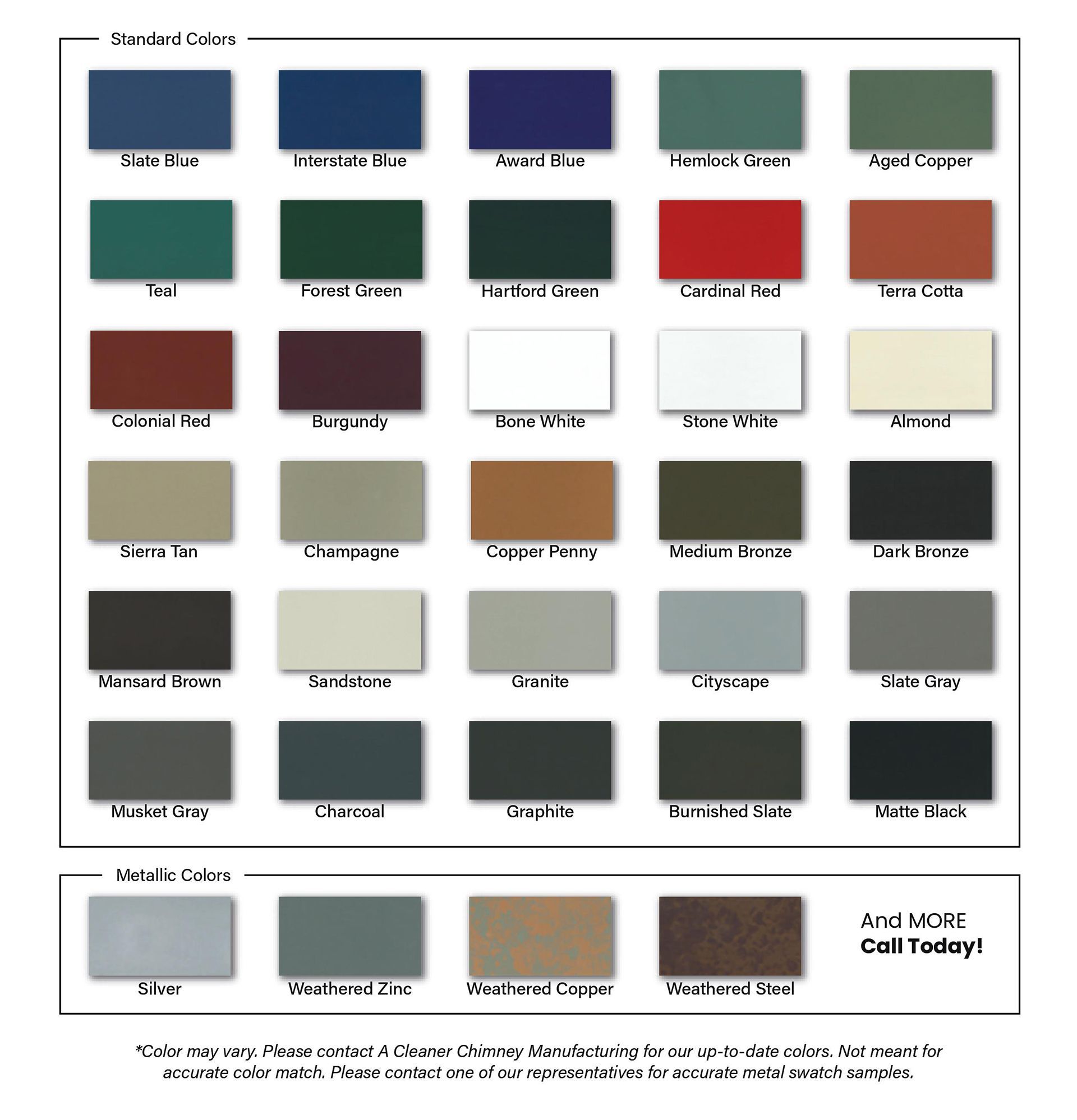 Custom Chimney Cap & Chase Cover Color Swatches
