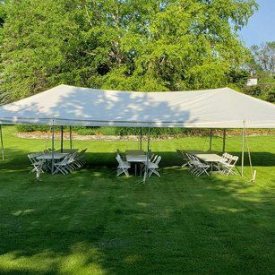 Tent, tables, and chairs