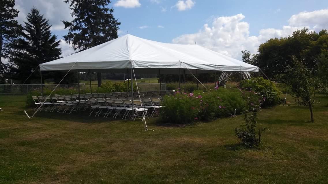 Tents, tables, and chairs