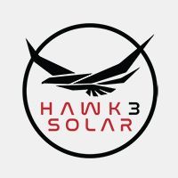 It is a logo for hawk solar with a bird in a circle.