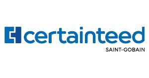 A blue and white logo for a company called certainteed saint-gobain.