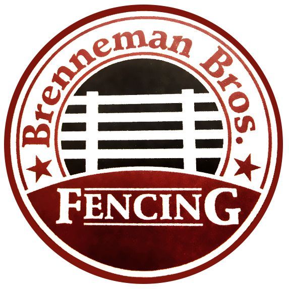 Brenneman Bros. Fencing logo in red and white with a fence graphic and stars
