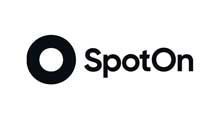 Logo for SpotOn, featuring a black circle with a smaller white circle inside, beside the word