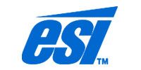 The blue logo for ESI features bold, italicized, lowercase letters with a sweeping horizontal bar over the top.