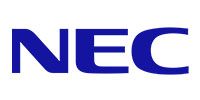 The blue logo of NEC featuring the brand name in a bold, capitalized sans-serif font against a white background.