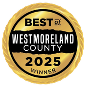 Gold medal: Best of Westmoreland County Winner, 2025, with black text on a black background.